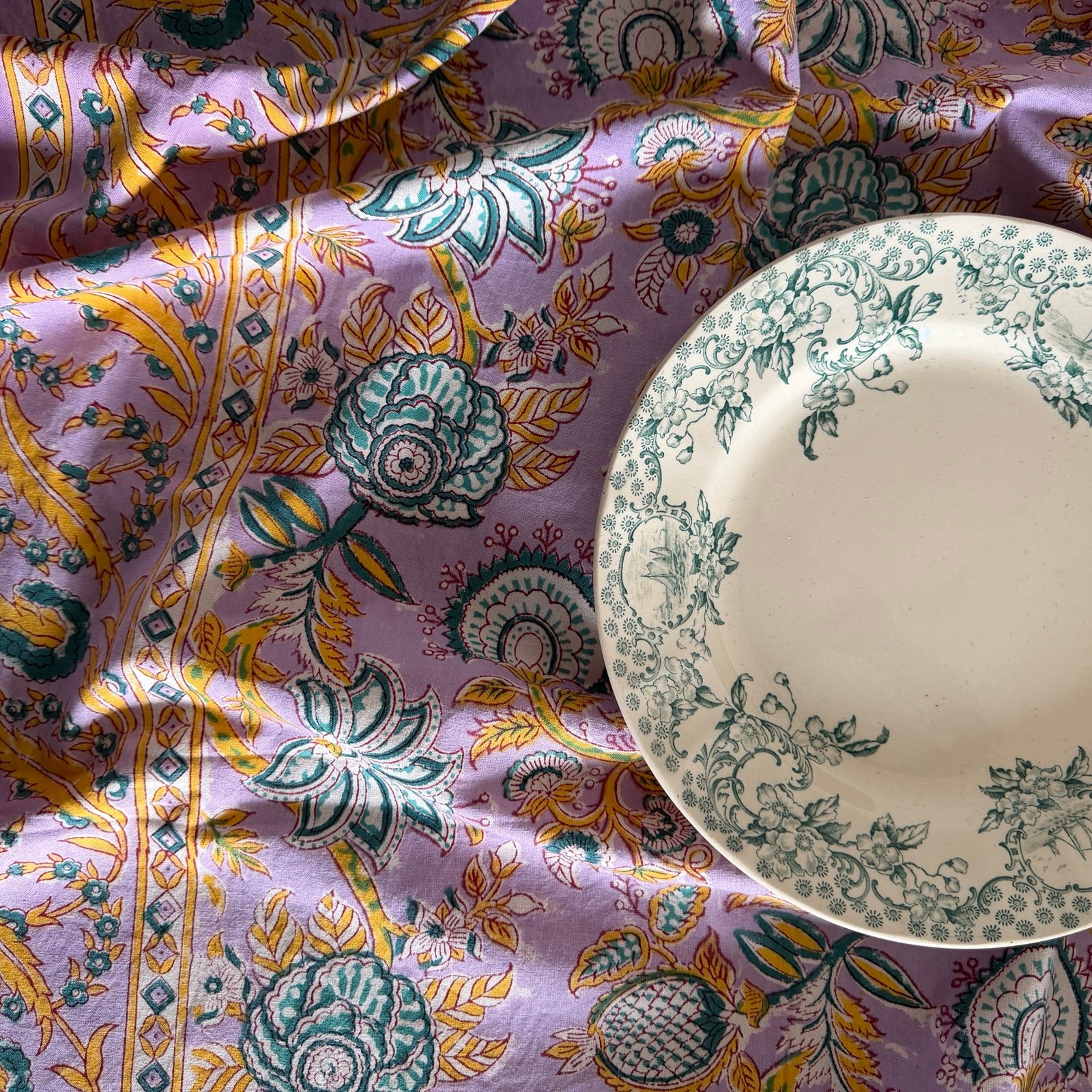 Nappe Versailles lilas en coton imprimé blockprint – Image 2