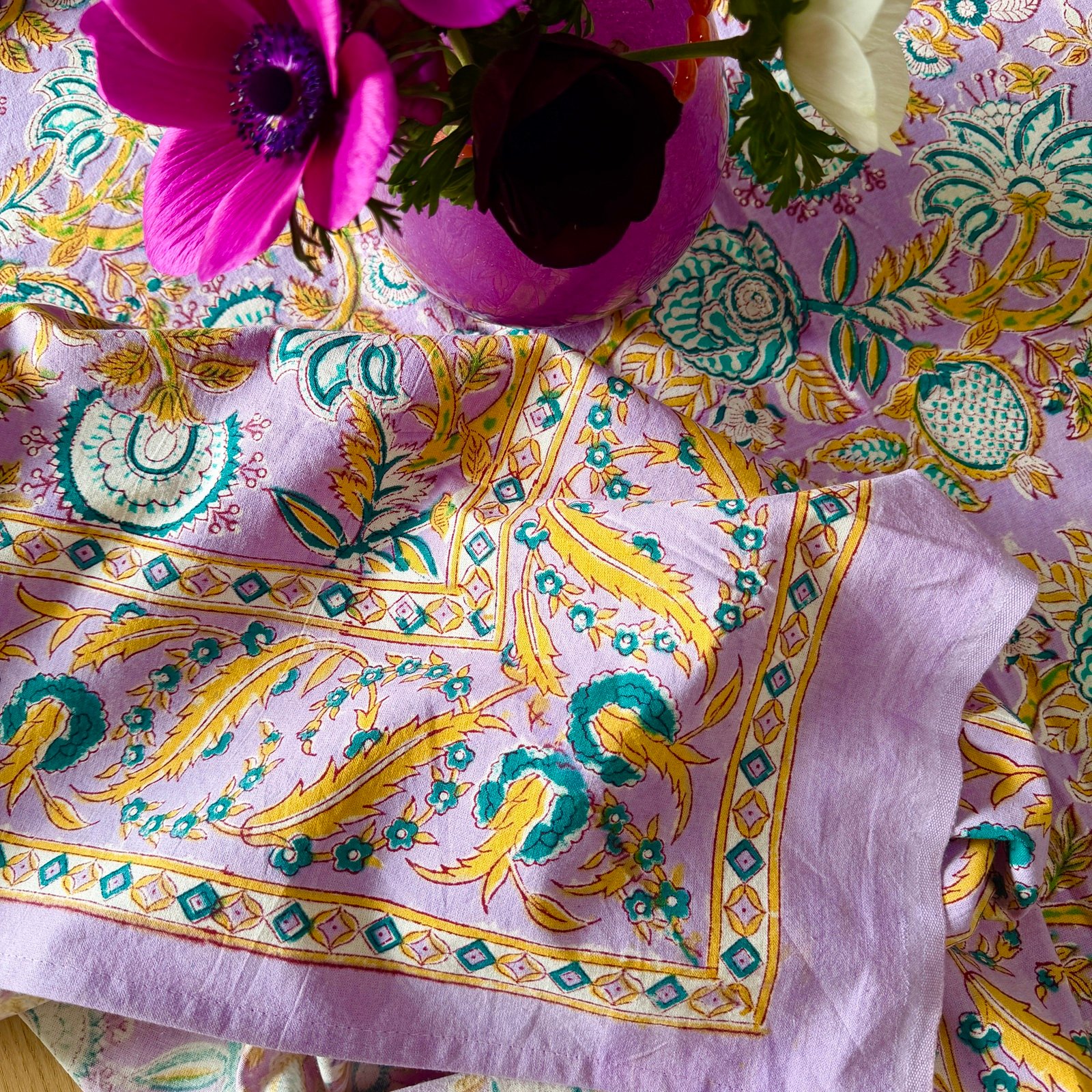 Nappe Versailles lilas en coton imprimé blockprint – Image 3