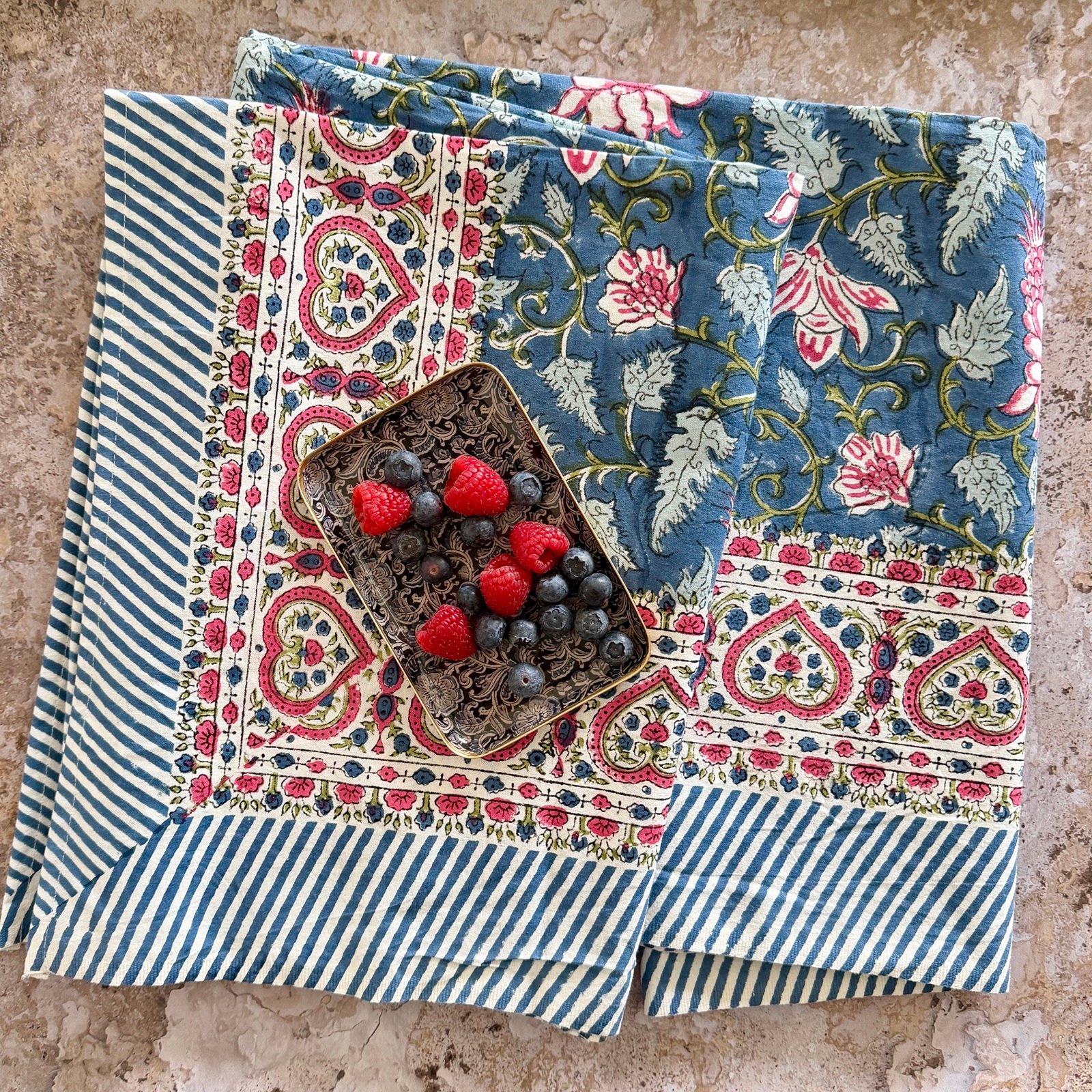 Nappe Jardin romantique, coton imprimé blockprint – Image 2