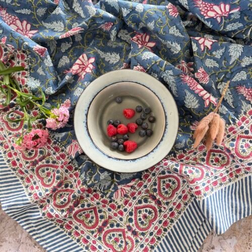 Nappe Jardin romantique, coton imprimé blockprint