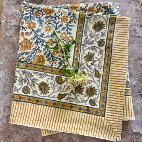 Nappe Déjeuner en Provence, coton imprimé blockprint