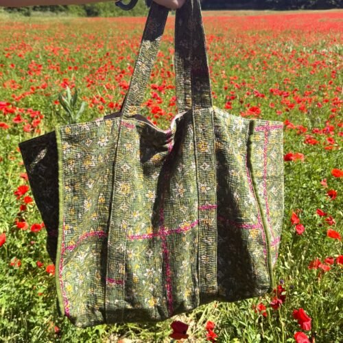 Grand sac cabas XL en kantha vintage imprimé blockprint #27