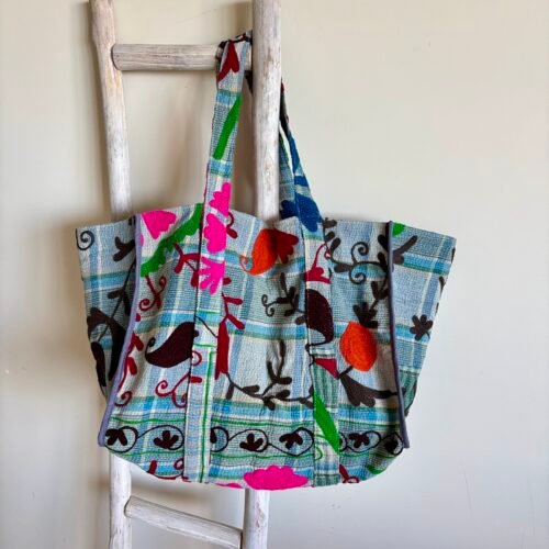 Grand sac Ibiza vintage brodé main suzani, #21 pièce unique