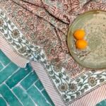 Nappe Jardin d'antan en coton imprimé blockprint - 150 x 220