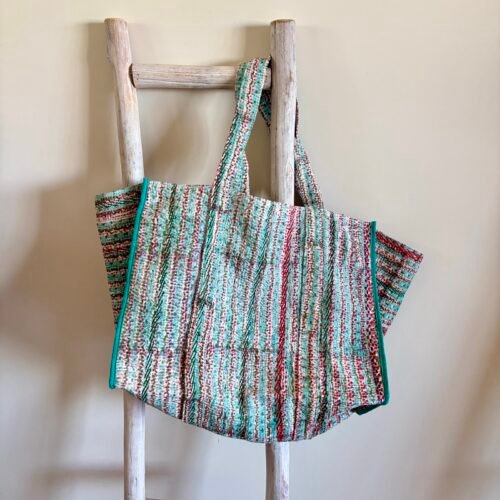 Grand sac cabas XL en kantha vintage imprimé blockprint #34