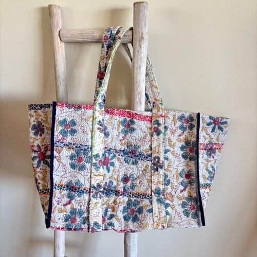 Grand sac cabas XL en kantha vintage imprimé blockprint #35