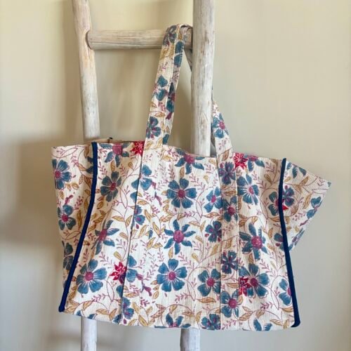 Grand sac cabas XL en kantha vintage imprimé blockprint #36