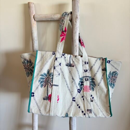 Grand sac cabas XL en kantha vintage imprimé blockprint #37