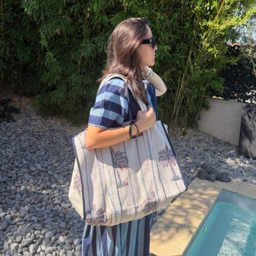 Grand sac cabas XL en kantha vintage imprimé blockprint #38