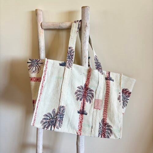 Grand sac cabas XL en kantha vintage imprimé blockprint #39