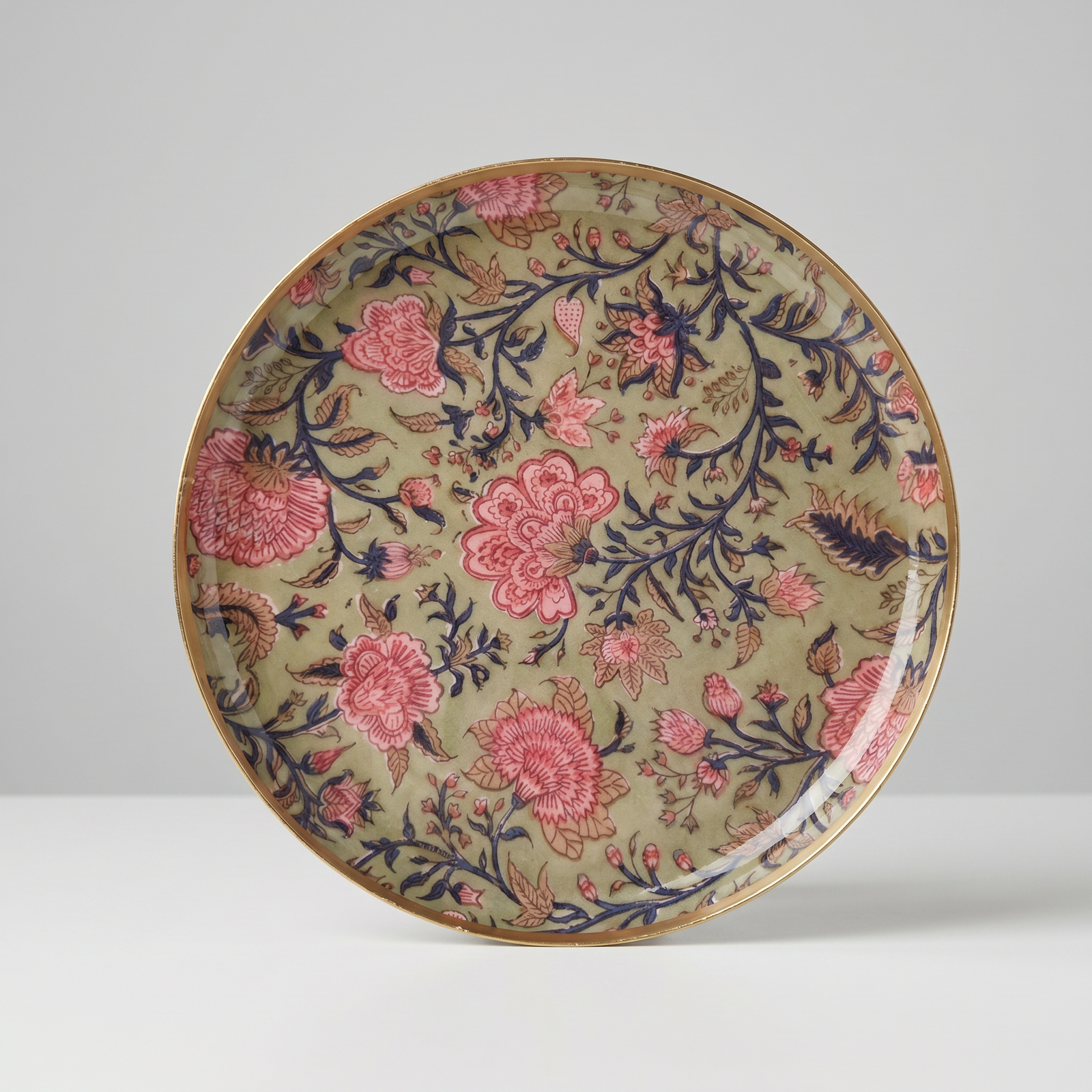 Plateau rond métal émaillé Chambord D16 cm, bord doré – Image 2