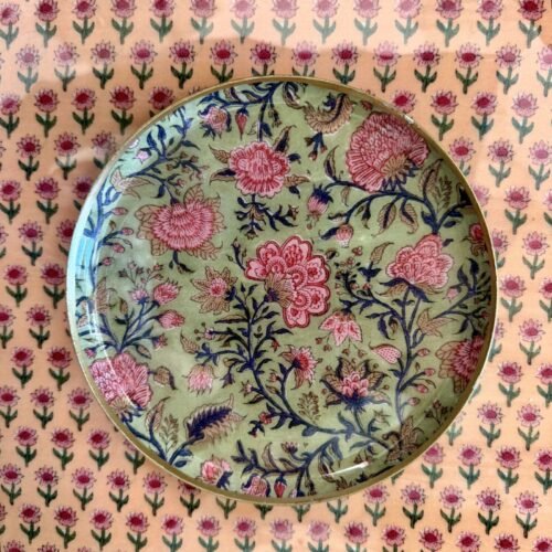 Plateau rond métal émaillé Chambord D16 cm, bord doré
