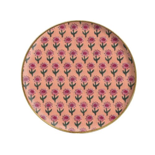 Plateau rond métal émaillé Villandry D16 cm, bord doré