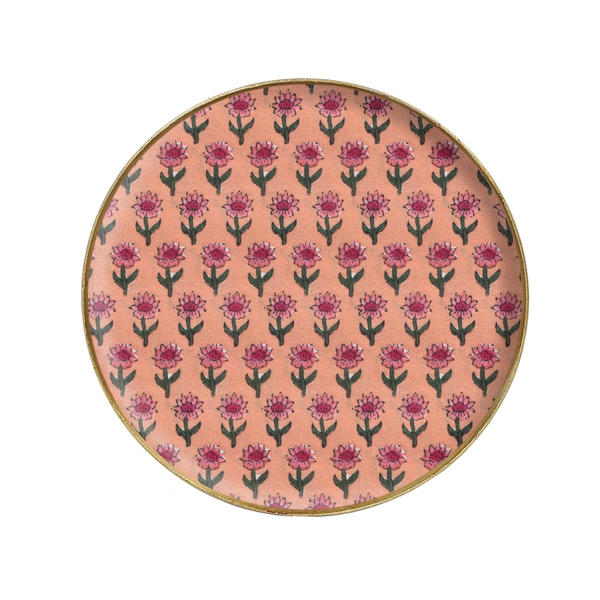 Plateau rond métal émaillé Villandry D16 cm, bord doré