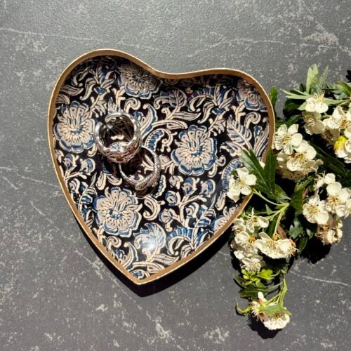 Coupelle coeur métal émaillé Kalamkari, bord doré