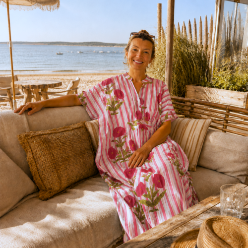 robe caftan Poppies rose