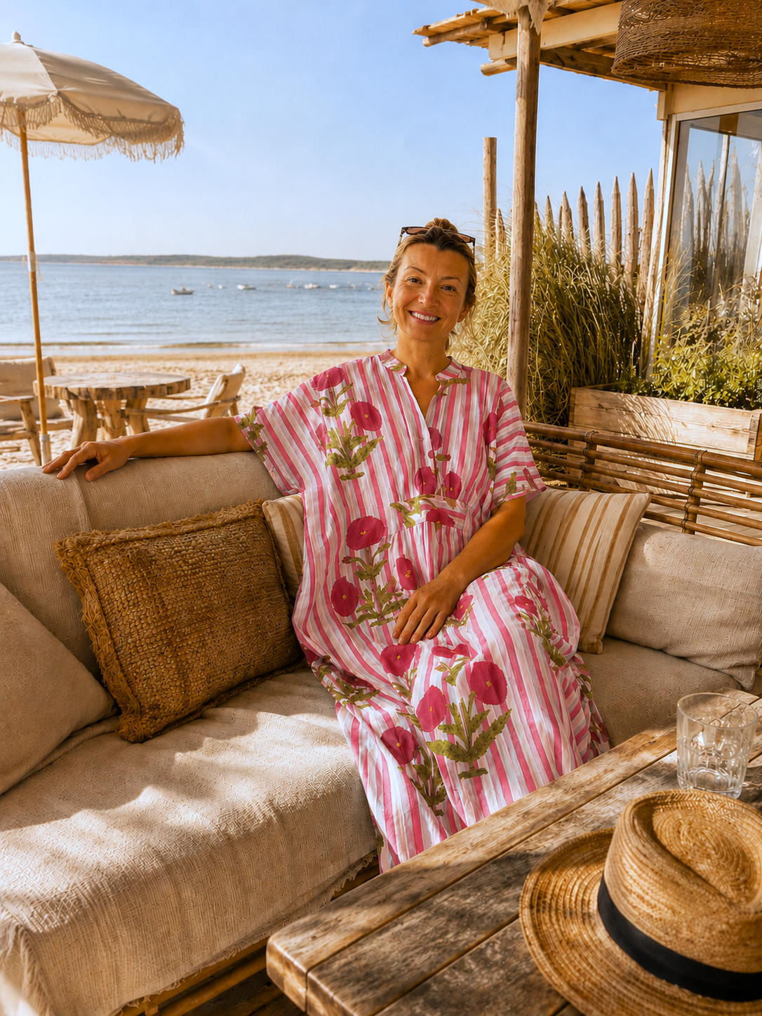 robe caftan Poppies rose