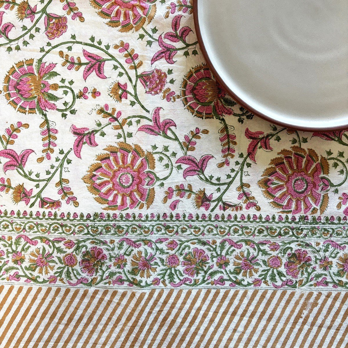 Nappe Amboise, coton imprimé blockprint