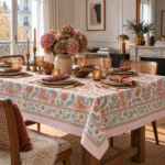 Nappe carrée Ninon coton imprimé blockprint disponible en trois dimensions - 150 X 150