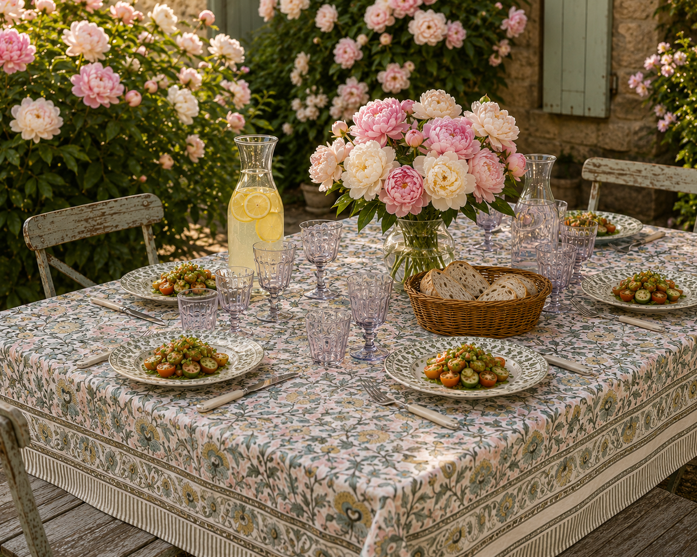 Nappe Ninon pétale, coton imprimé blockprint
